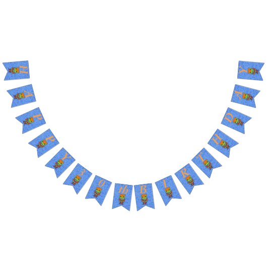 Happy Birthday Bright Neon farbige Owl Blue Wimpelkette (Alle)