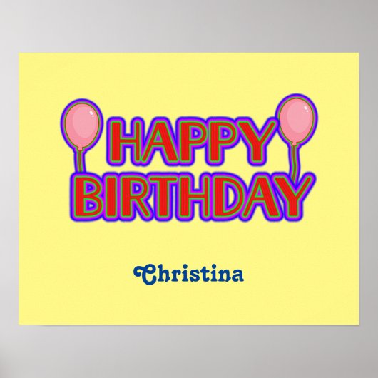 Happy Birthday Bright Outlinated Text mit Name Poster (Vorne)