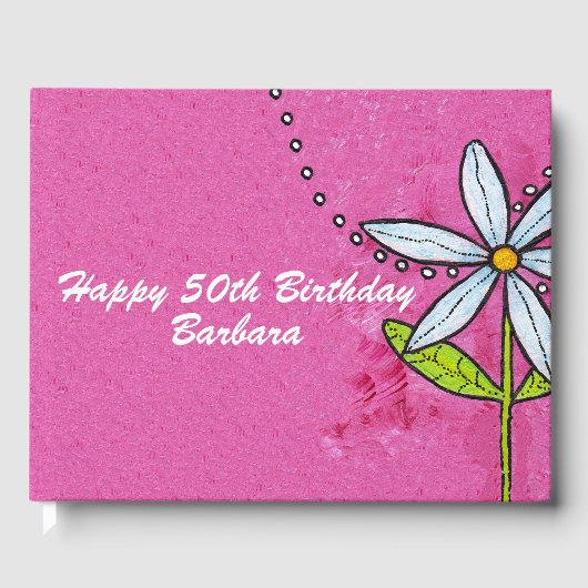 Happy Birthday Bright Pink Bold White Daisy Gästebuch (Vorderseite)