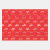 Happy Birthday Bright Red White Gold Script Name Geschenkpapier Set (Vorderseite 2)