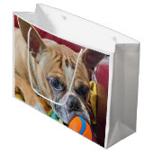 Happy Birthday Brindle Bostyon Terrier Große Geschenktüte (Vorderseite Schrägansicht)