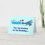 Happy Birthday Brother Airplane Karte<br><div class="desc">Dieses Design hat ein Zweiflugzeug. Für passende Artikel geben Sie "pinguincornerstore biplane" in die Zazzle Suche Bar.</div>