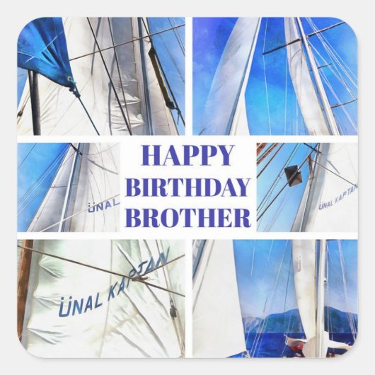 Happy Birthday Brother Artistic White Sails Quadratischer Aufkleber (Vorderseite)
