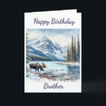Happy Birthday Brother Elche im Winter Karte<br><div class="desc">Diese Grußkarte wurde für deinen Bruder entworfen. Wenn Sie jedoch eine andere Art von Karte bevorzugen,  können Sie mit Ihrem eigenen Text oder Bild personalisieren. Das Design auf dieser Karte zeigt ein Aquarellbild von erwachsenen Bullen Elche im Winter.</div>