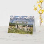 Happy Birthday Brother, landscape with a gate Karte (Gelbe Blume)