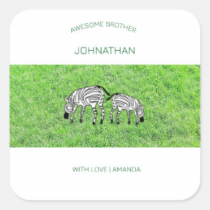 Happy Birthday Brother, Niedlich und Happy Zebras Quadratischer Aufkleber