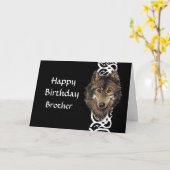 Happy Birthday Brother Wild Gray Wolf Head Karte (Gelbe Blume)