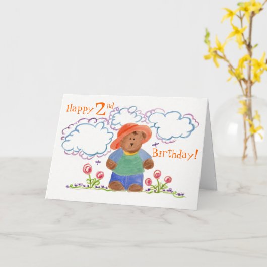 Happy Birthday Brown Bear Childrens Art Karte (Gelbe Blume)