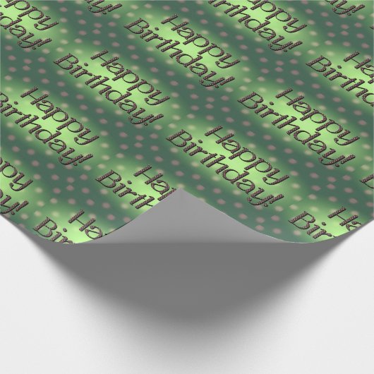 Happy Birthday Brown Polka Dot Text Green Bkgrd Geschenkpapier (Ecke)