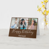 Happy Birthday Brown und White 3 Foto Collage Karte (Gelbe Blume)
