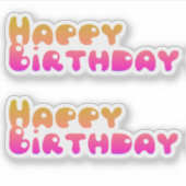Happy Birthday Bubble Design Pink Gelb Aufkleber (Vorderseite)