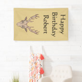 Happy Birthday Buck Deer Head Antlers Tan Banner (Insitu)