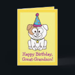 Happy Birthday Bulldog: Groß-Grandson Karte<br><div class="desc">In dieser farbenfrohen,  fröhlichen Geburtstagskarte ist ein Cartoon-Bulldog für einen Urenkel zu einer Geburtstagsparty gekleidet.    Matching-Gegenstände wie Aufkleber und Magnet sind im Pinguinkern unter der entsprechenden Kategorie erhältlich.</div>