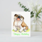 Happy Birthday Bulldog Puppy Begrüßung Postkarte (Stehend Vorderseite)