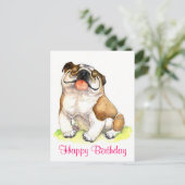Happy Birthday Bulldog Puppy Begrüßung Postkarte (Stehend Vorderseite)