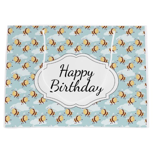 Happy Birthday Bumble Bee Große Geschenktüte (Vorderseite)