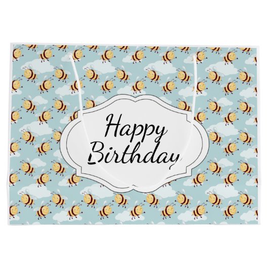 Happy Birthday Bumble Bee Große Geschenktüte (Rückseite)