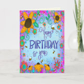 Happy Birthday Bumblebee Whimsical Blume Karte (Vorderseite)