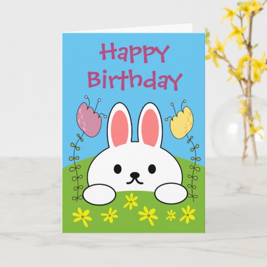 Happy Birthday Bunny Rabbit Karte (Gelbe Blume)