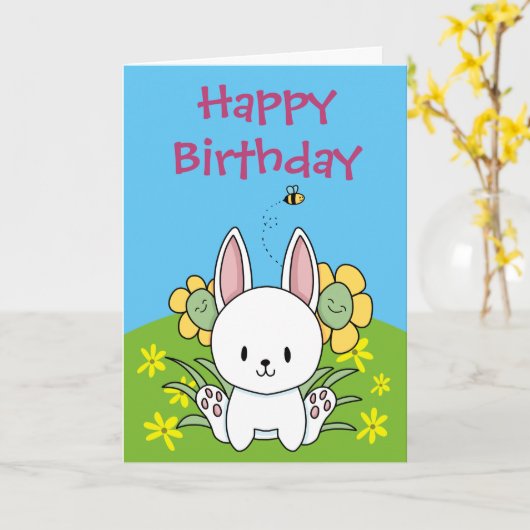 Happy Birthday Bunny Rabbit Karte (Gelbe Blume)