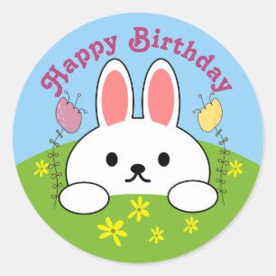 Happy Birthday Bunny Rabbit Runder Aufkleber