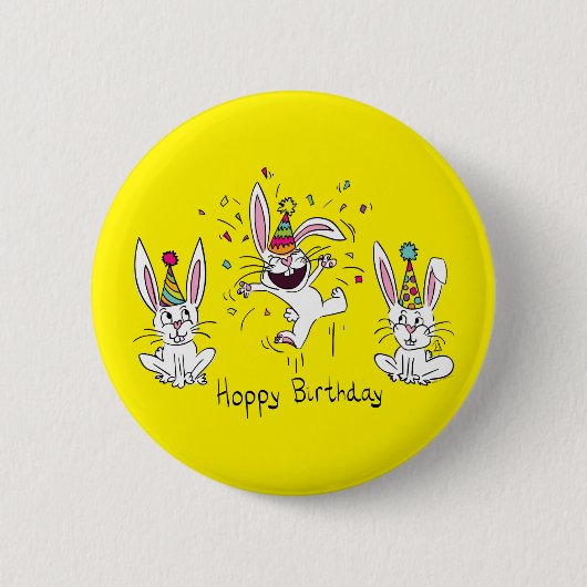 Happy Birthday Bunny Rabbits Kinder Niedlich Button (Vorderseite)