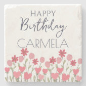 Happy Birthday Bunte Blume und Herz Party Steinuntersetzer (Vorderseite)