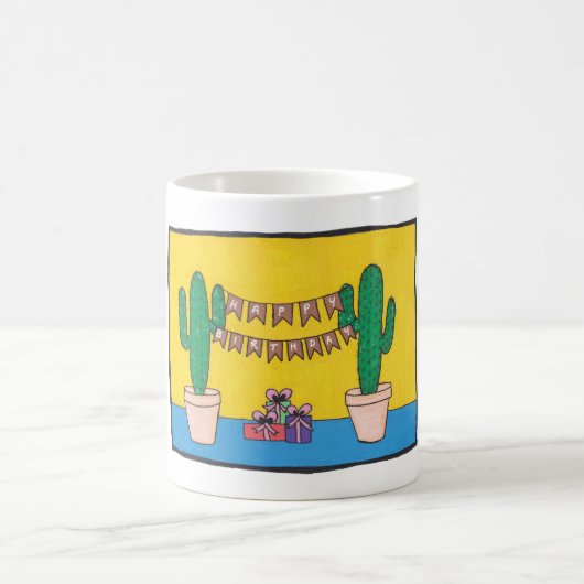 Happy Birthday bunting, 2 cacti, Ihr Name Kaffeetasse (Mittel)