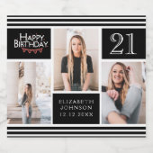 Happy Birthday Bunting Foto Collage 21. Geburtstag Bierflaschenetikett (Einzelnes Label)