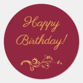 Happy Birthday burgundy gold Runder Aufkleber (Vorderseite)