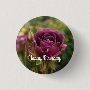 Happy Birthday Burgundy Iceberg Rose #1 Button