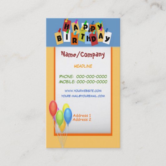 Happy Birthday Business Card Visitenkarte (Vorderseite)