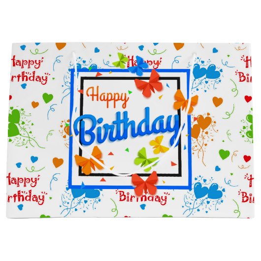 Happy Birthday Butterflies Große Geschenktüte (Vorderseite)