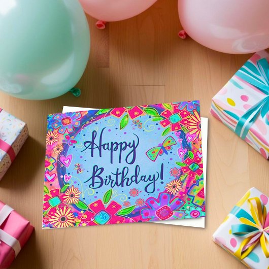 Happy Birthday Butterfly Floral Girly Karte
