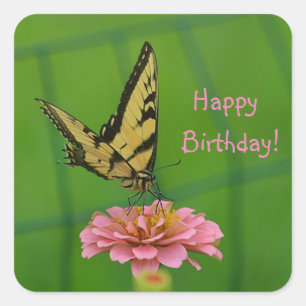 Happy Birthday Butterfly Garden Quadratischer Aufkleber