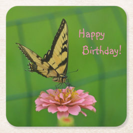 Happy Birthday Butterfly Garden Rechteckiger Pappuntersetzer
