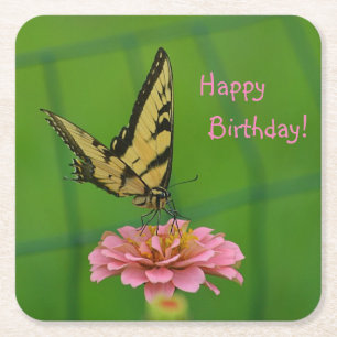 Happy Birthday Butterfly Garden Rechteckiger Pappuntersetzer