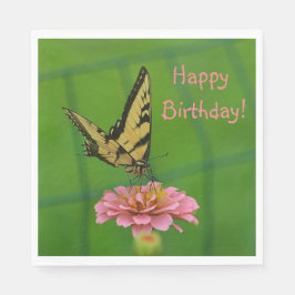 Happy Birthday Butterfly Garden Serviette