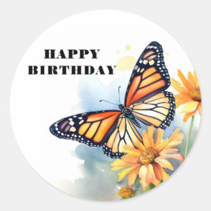 Happy Birthday Butterfly Runder Aufkleber
