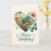 Happy Birthday Butterfly Wildflower Heart  Karte (Gelbe Blume)