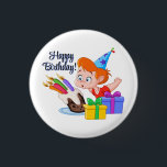 Happy Birthday  Button<br><div class="desc">An Adorable Cartoon Happy Birthday Kids Button Pin For A Childs Party Favor</div>