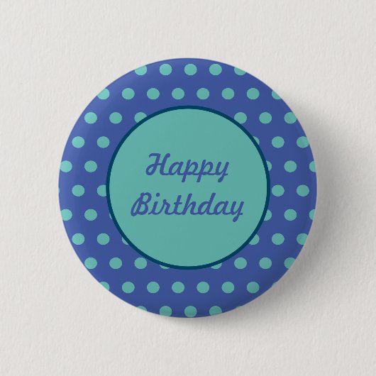 Happy Birthday Button (Denim Blue & Aqua) (Vorderseite)