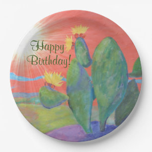 Happy Birthday Cactus Sunset Pappteller