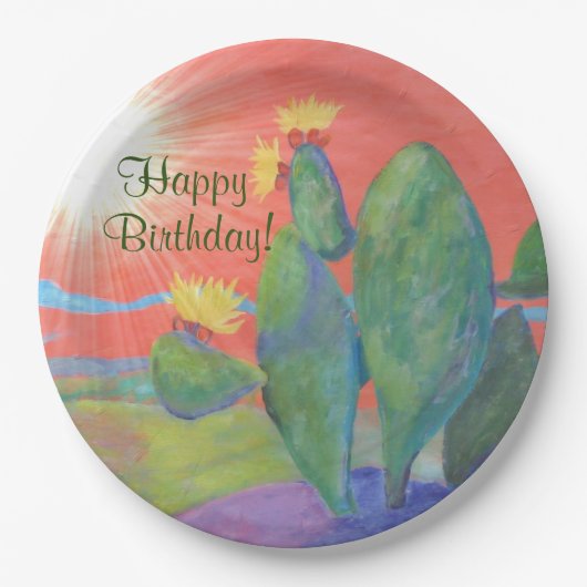 Happy Birthday Cactus Sunset Pappteller (Vorderseite)