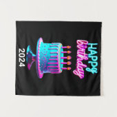 Happy Birthday Cake 2024 Bday Party Custom Neon Wandteppich (Vorderseite (Horizontal))