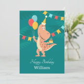Happy Birthday Cake Balloon Niedlich Dinosaur Card (Stehend Vorderseite)