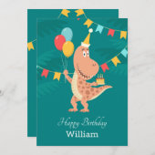 Happy Birthday Cake Balloon Niedlich Dinosaur Card (Vorne/Hinten)