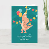 Happy Birthday Cake Balloon Niedlich Dinosaur Card Karte (Vorderseite)