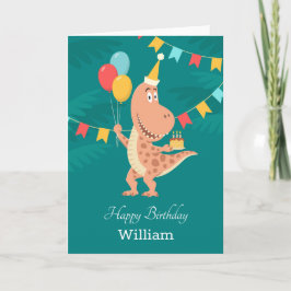 Happy Birthday Cake Balloon Niedlich Dinosaur Card Karte