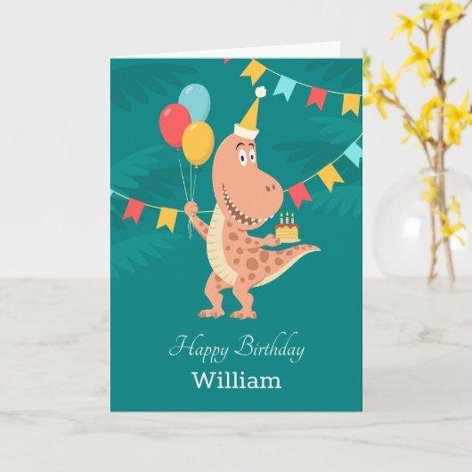 Happy Birthday Cake Balloon Niedlich Dinosaur Card Karte (Gelbe Blume)